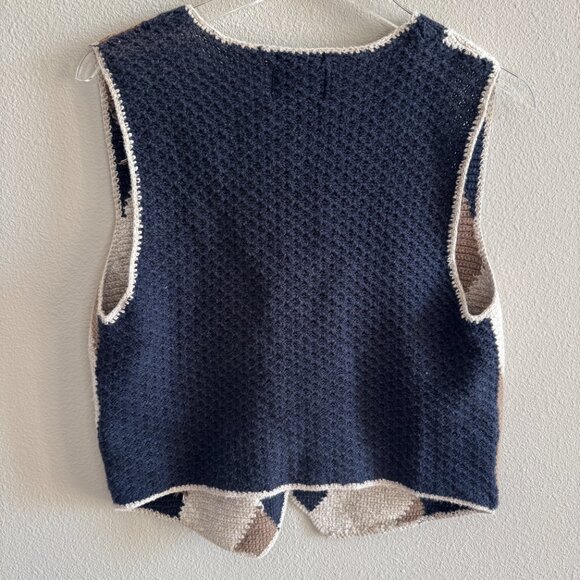 Vintage Hand Knitted Sweater Vest Argyle Diamond Check Grandpa Women's Medium - Picture 3 of 7